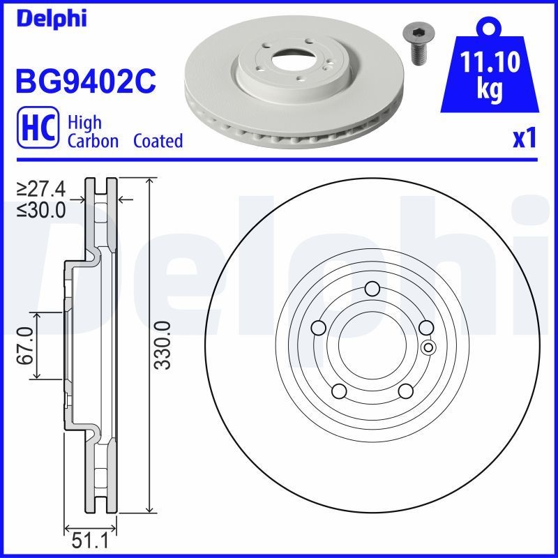 DELPHI BG9402C Brake disc A 247 421 19 12