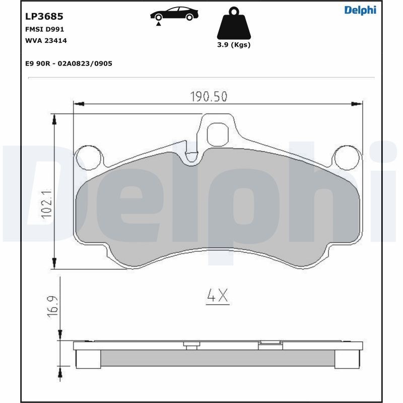 DELPHI prepared for wear indicator, with anti-squeak plate, without accessories Height 1: 102,1mm, Height 2: 102,1mm, Width 1: 190,5mm, Width 2 [mm]: 190,5mm, Thickness 1: 16,9mm, Thickness 2: 16,9mm Brake pads LP3685 buy