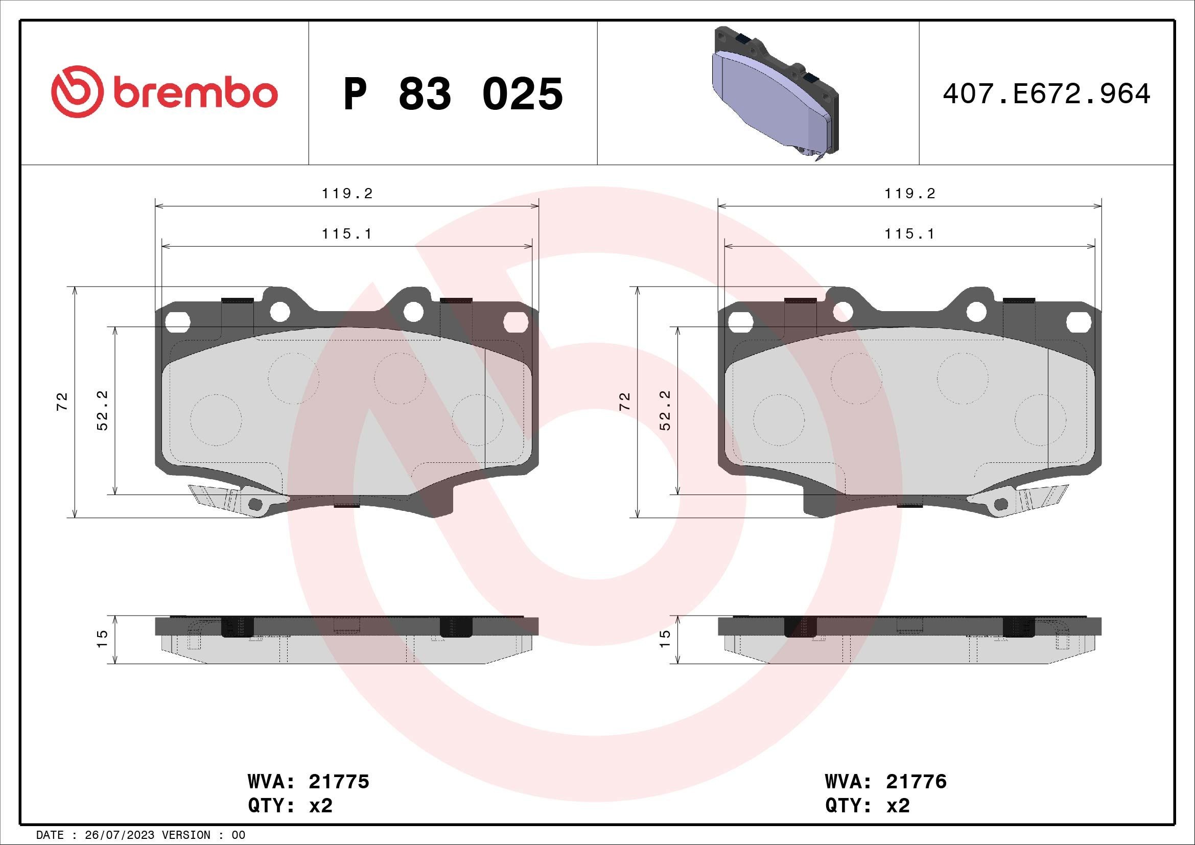 Original BREMBO 21775 Brake pad kit P 83 025 for TOYOTA LAND CRUISER