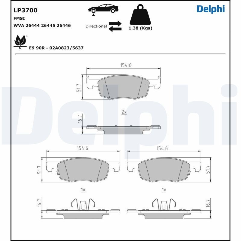 DELPHI LP3700 Brake pad set 1M033323Z