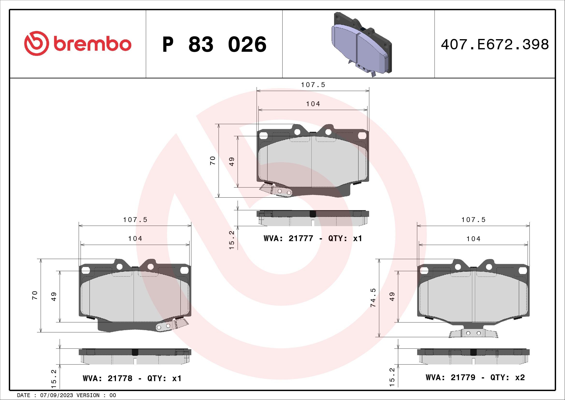 BREMBO P 83 026 Brake pad set with acoustic wear warning, without accessories