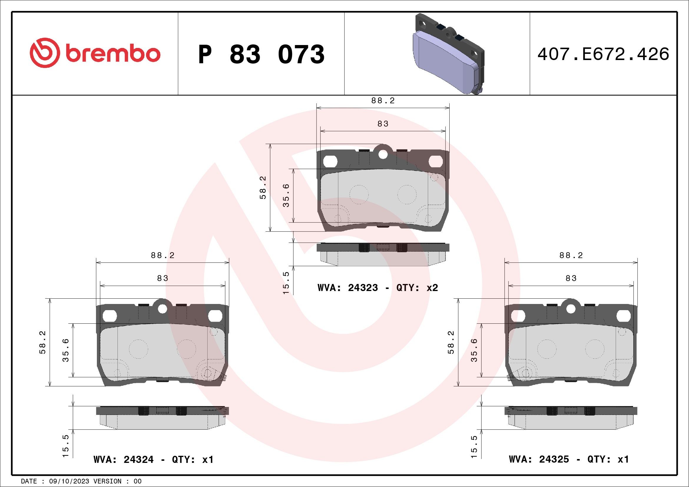 24323 BREMBO P83073 Brake pad set Lexus GS S19 4.6 326 hp Petrol 2011 price
