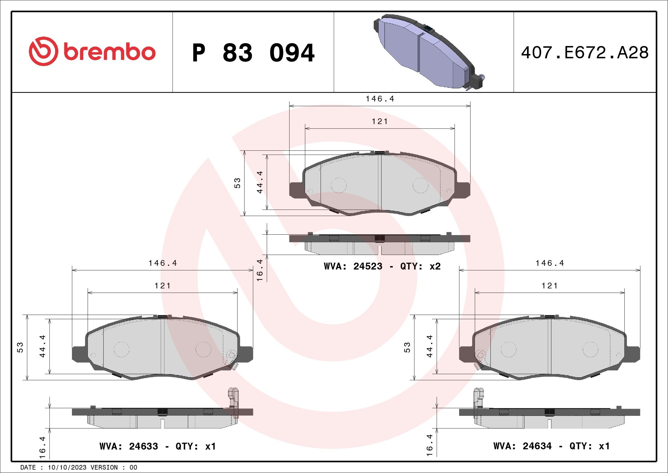 24523 BREMBO P83094 Brake pad set 04465-0K100