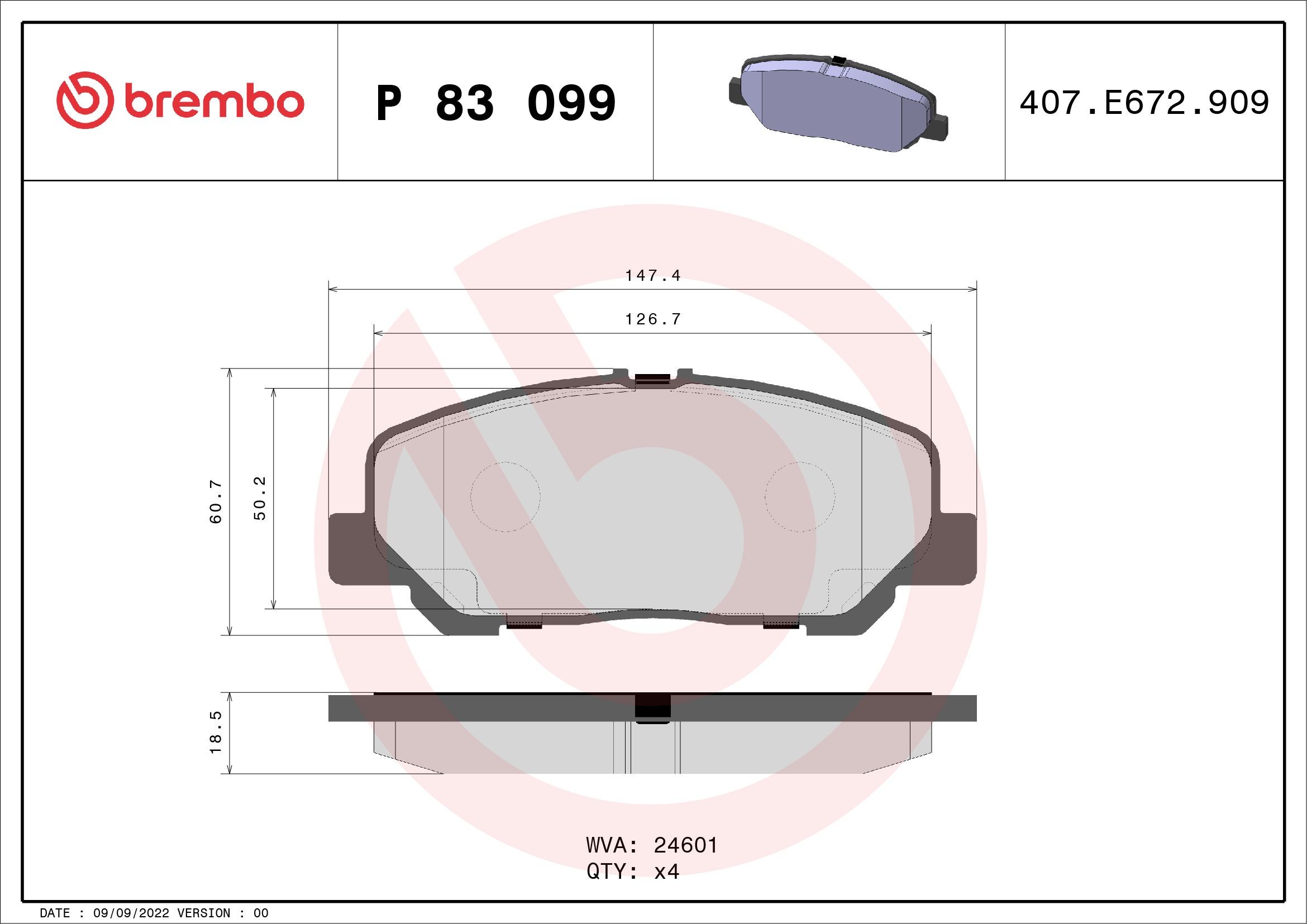 BREMBO P 83 099 Brake pad set prepared for wear indicator, without accessories