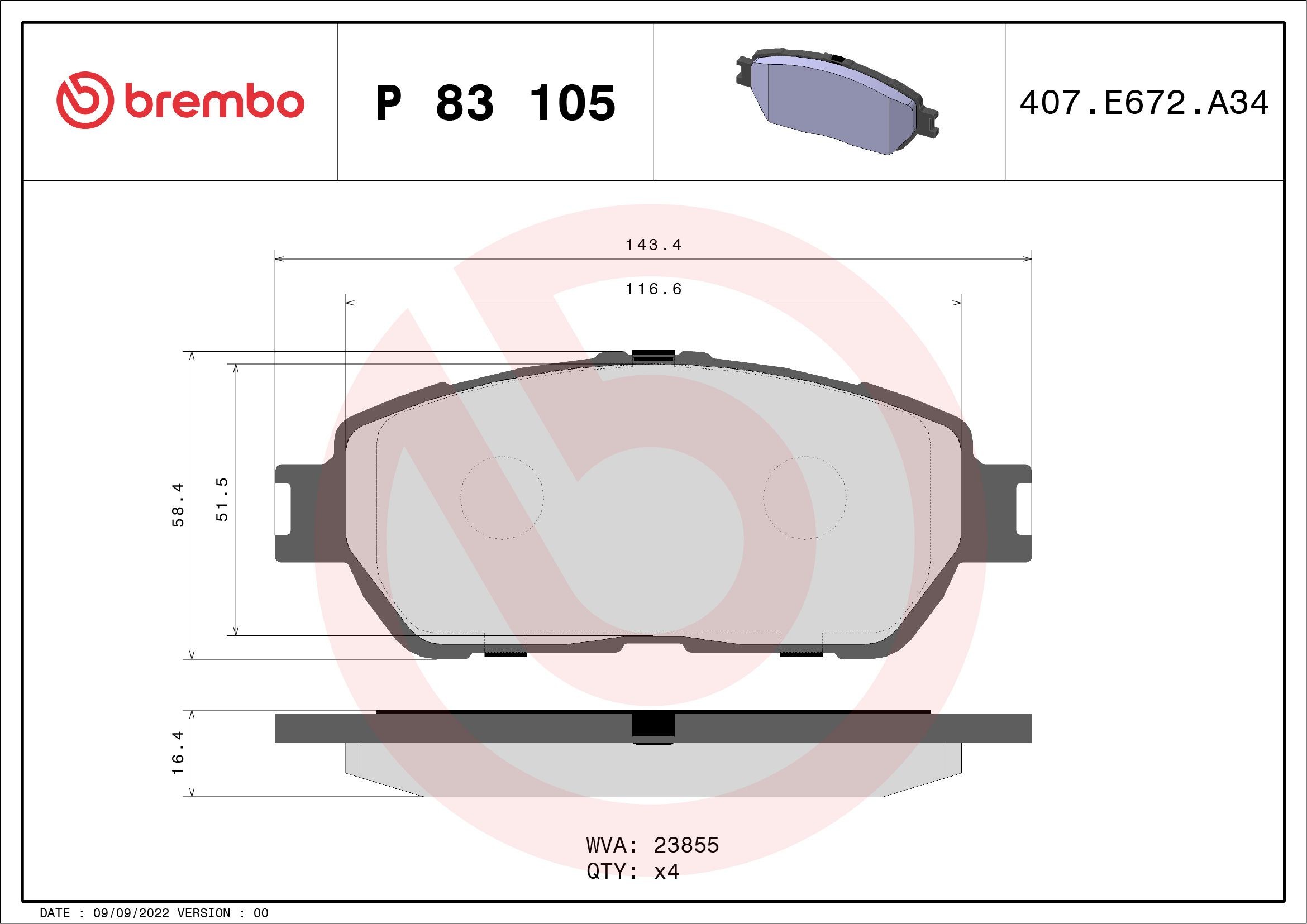BREMBO P 83 105 Brake pad set excl. wear warning contact, without accessories