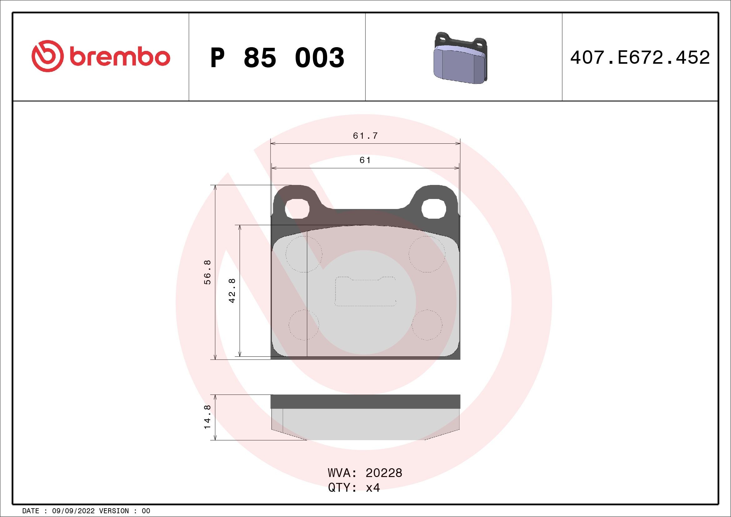 Great value for money - BREMBO Brake pad set P 85 003