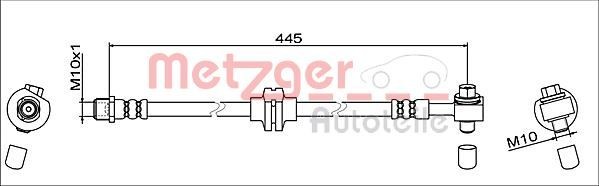 Brake hose METZGER Front Axle Right, 445 mm - 4111952