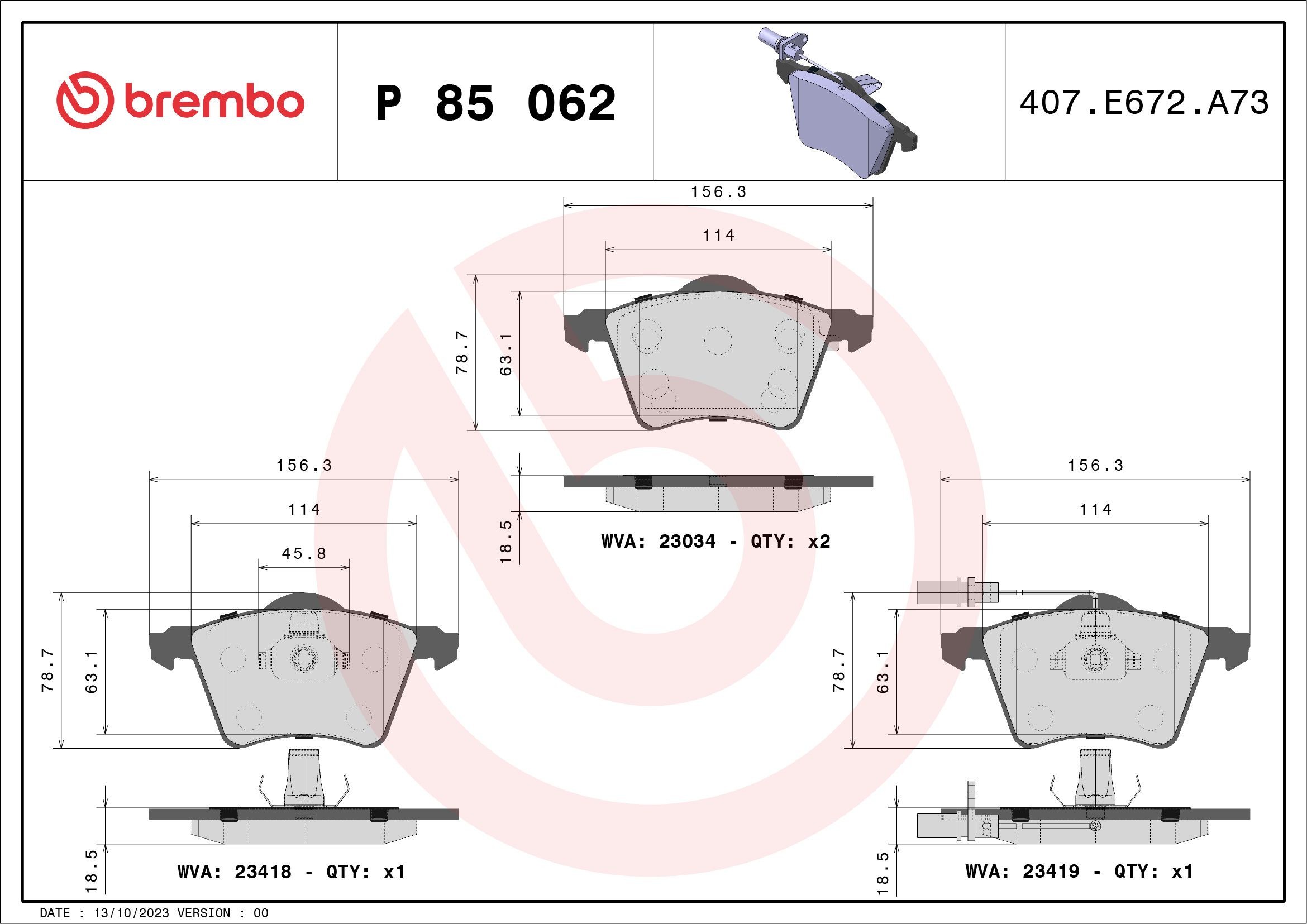 OEM-quality BREMBO P 85 062 Disc pads
