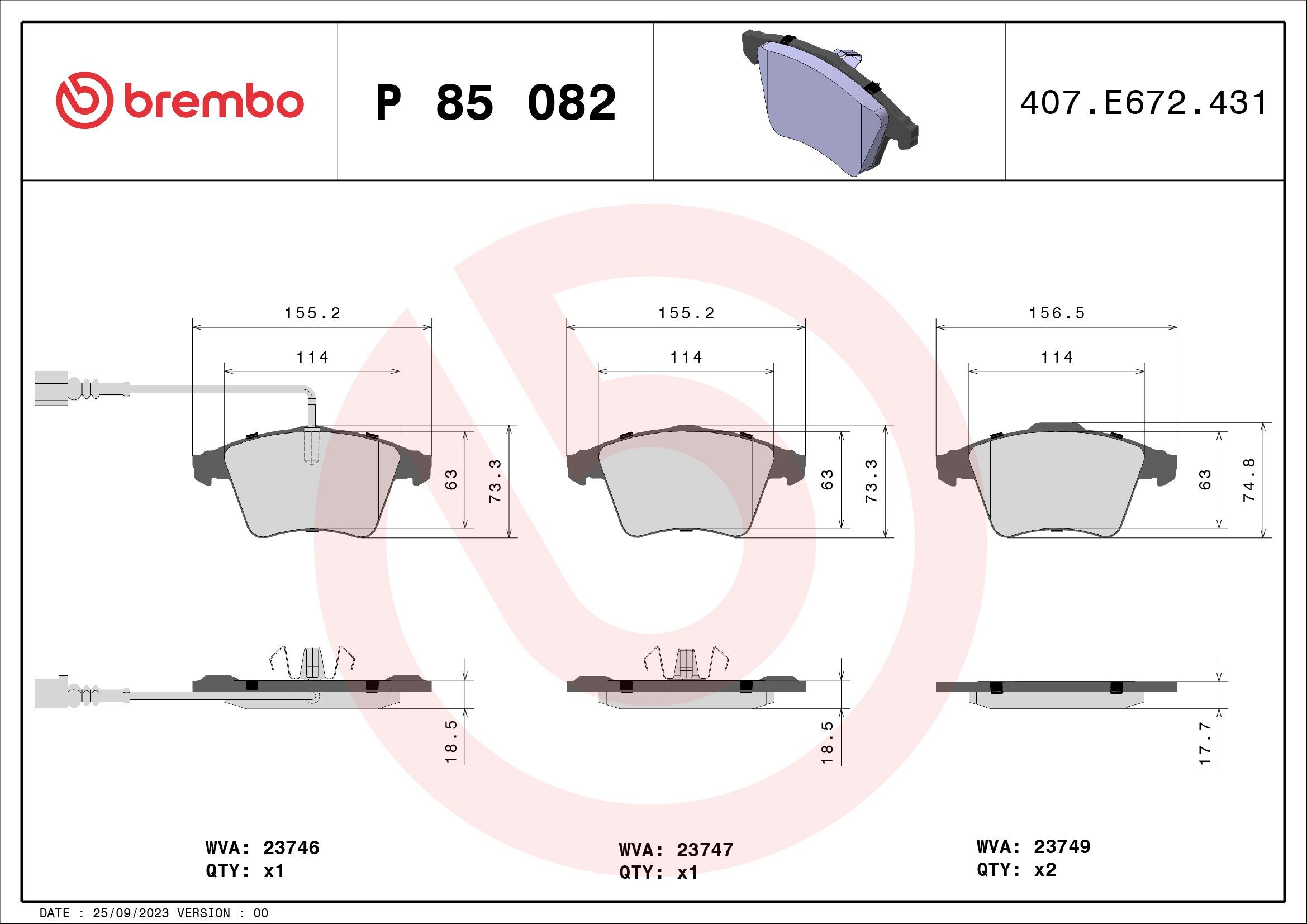OEM-quality BREMBO P 85 082 Disc pads