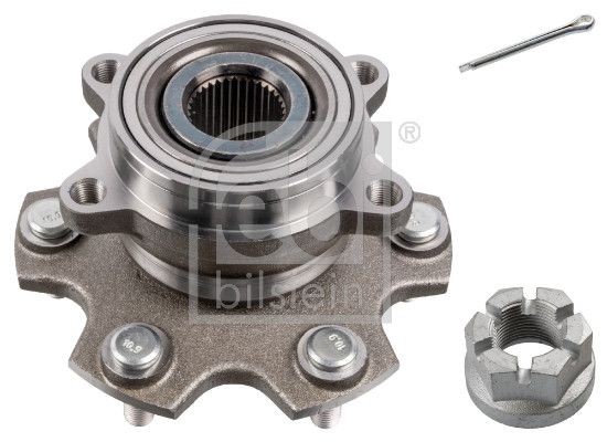 173685 FEBI BILSTEIN Wheel hub assembly MITSUBISHI Rear Axle, with attachment material, Wheel Bearing integrated into wheel hub, with ABS sensor ring, with wheel hub, 91 mm, Tapered Roller Bearing