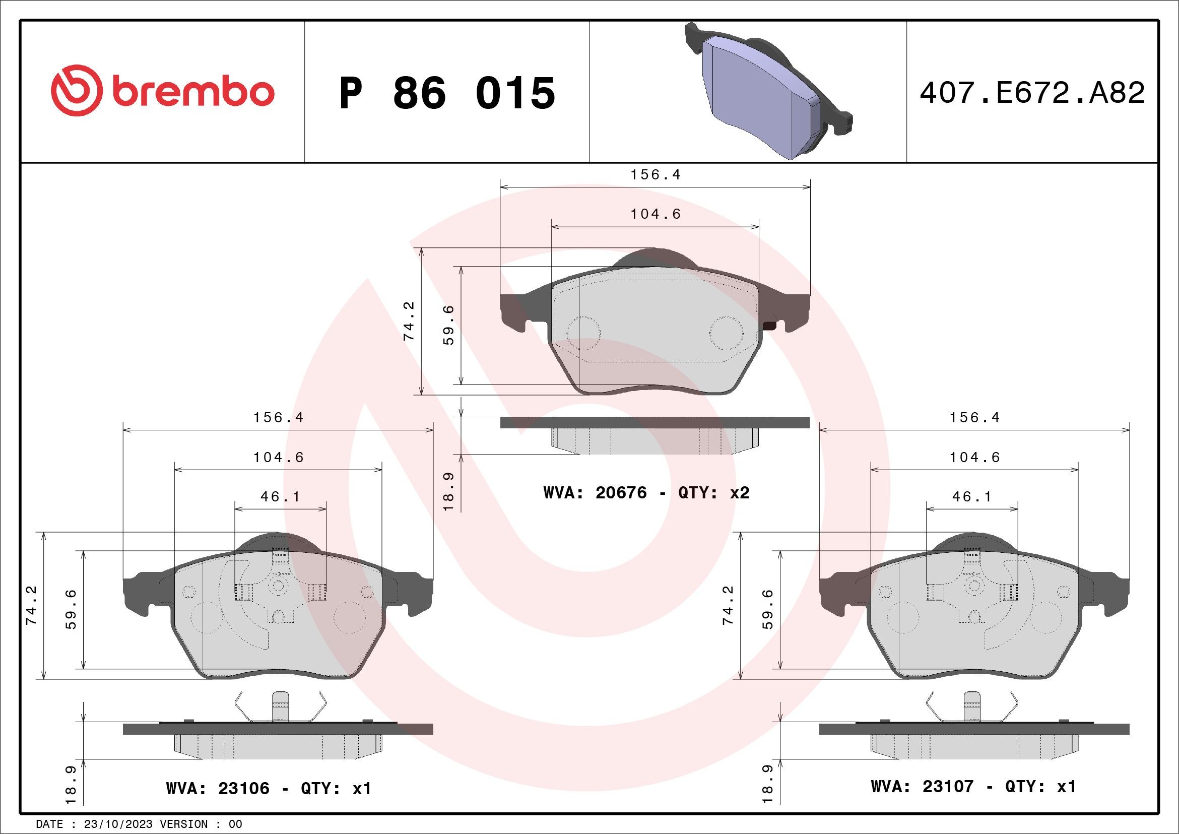 BREMBO P 86 015 Brake pad set PRIME LINE - Ring, excl. wear warning contact, with piston clip, without accessories