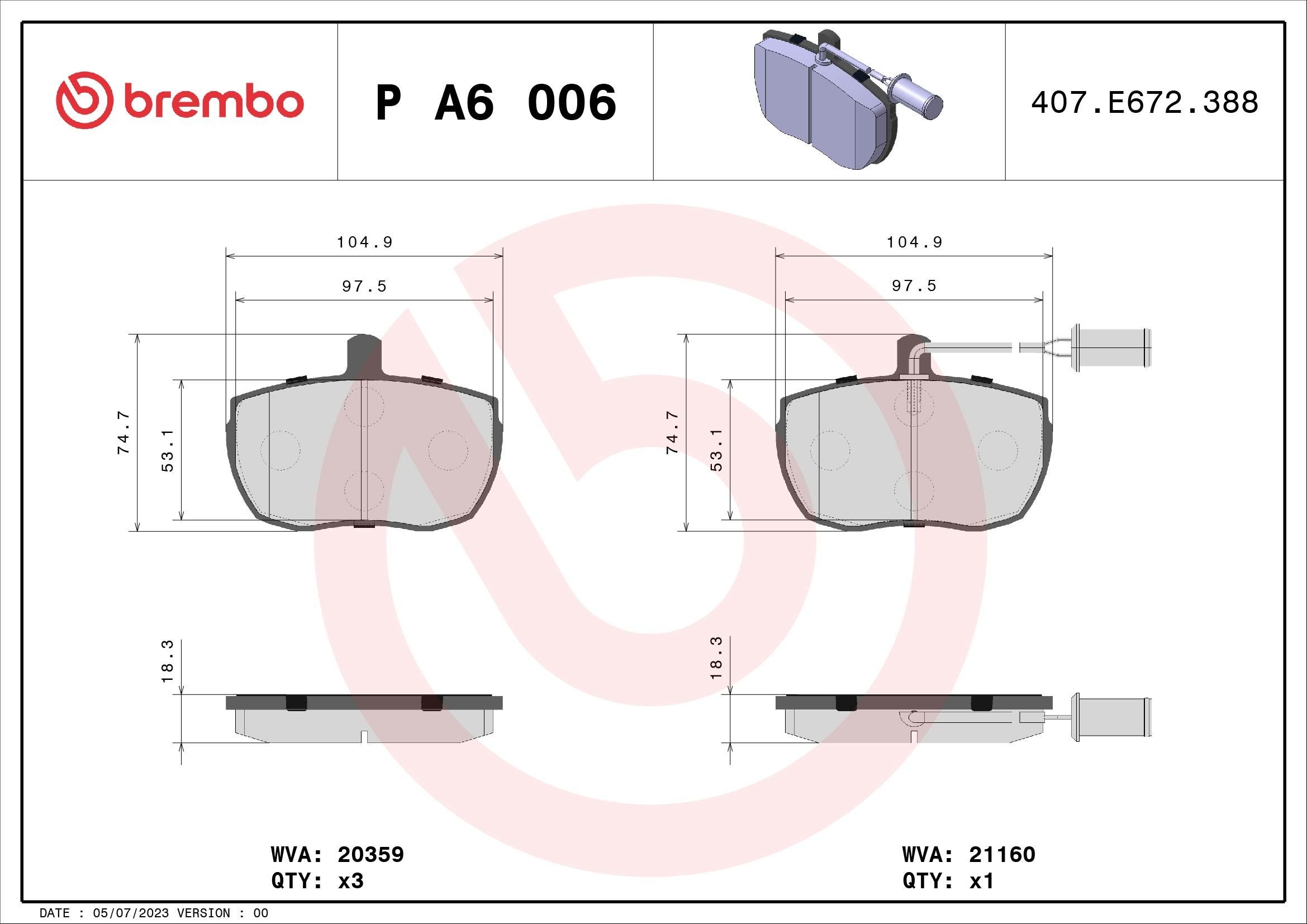 BREMBO P A6 006 Brake pad set incl. wear warning contact, without accessories