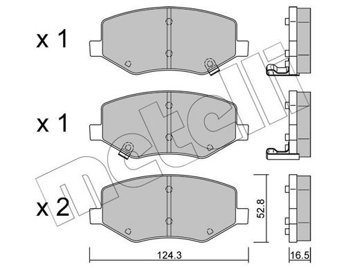 NO METELLI with acoustic wear warning Thickness 1: 16,5mm Brake pads 22-1216-0 buy