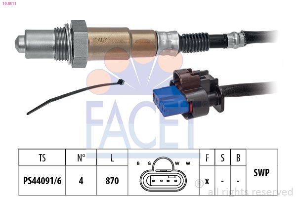 O2 sensor FACET with fastening material, Heated, Planar probe, Thread pre-greased, 4 - 10.8511