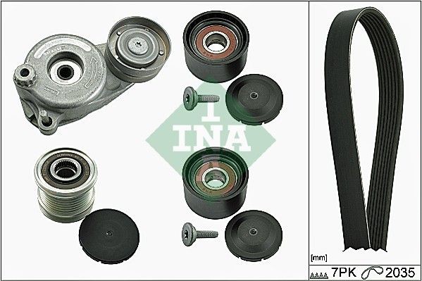 INA Pulleys: with freewheel belt pulley Length: 2035mm, Number of ribs: 7 Serpentine belt kit 529 0050 20 buy