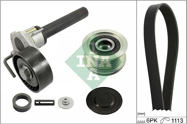 INA 529 0514 20 V-Ribbed Belt Set Pulleys: with freewheel belt pulley