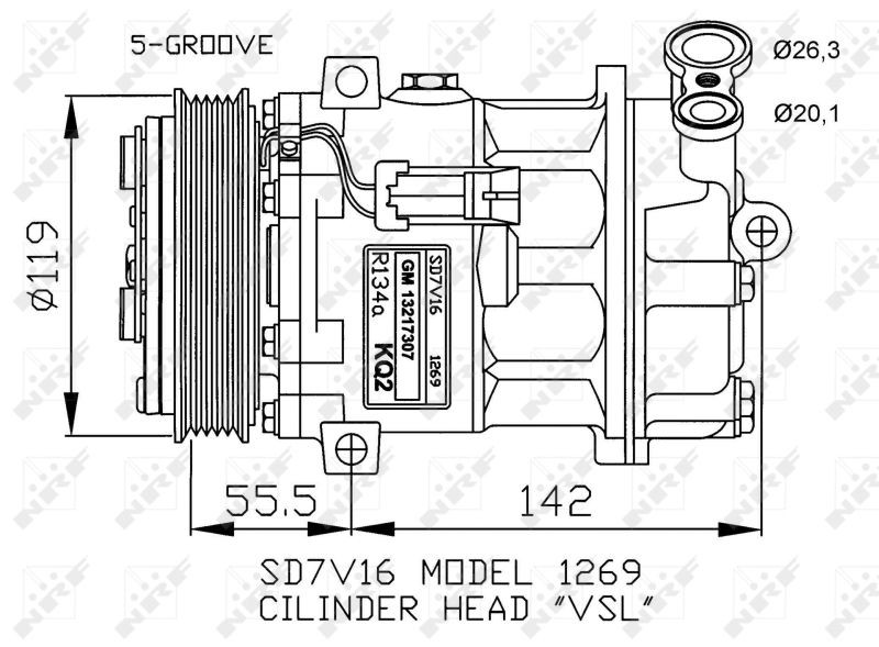 NRF SD7V16, 12V, PAG 46, with seal ring Belt Pulley Ø: 119mm, Number of grooves: 5 AC compressor 32818 buy