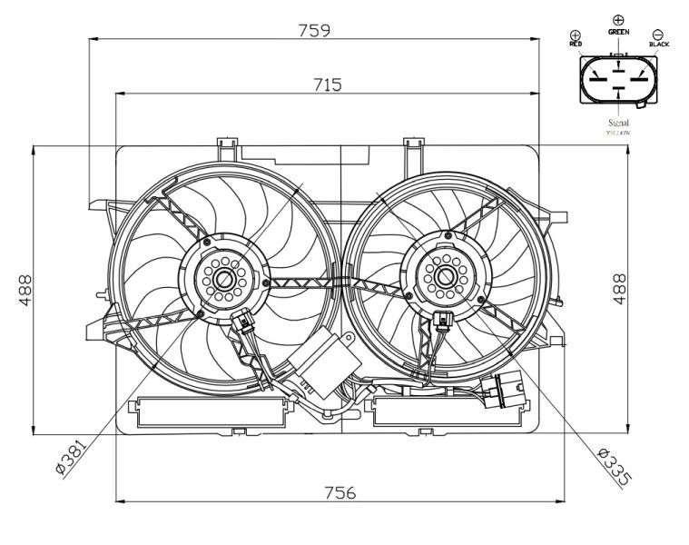 Original 47938 NRF Cooling fan assembly PORSCHE