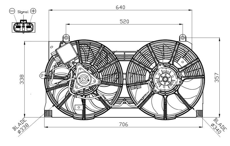 Radiator cooling fan NRF 12V, with holding frame - 47940