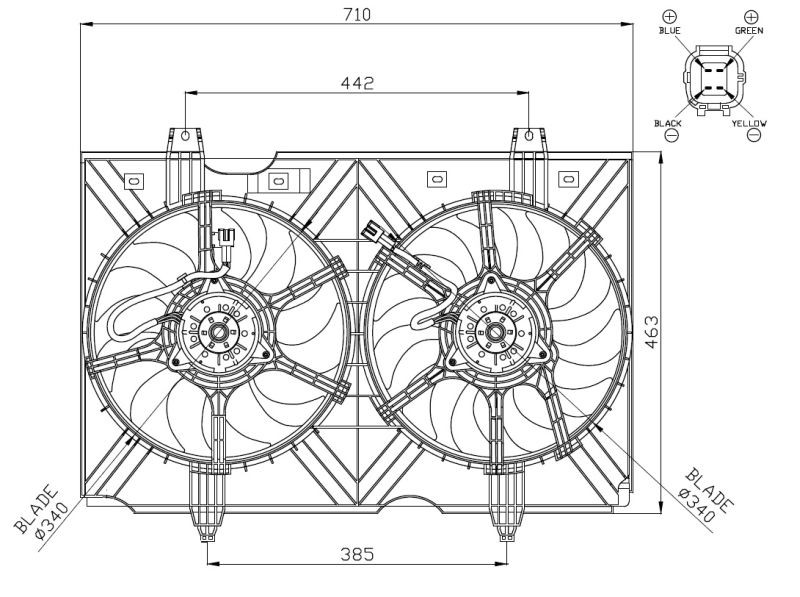 Cooling fan NRF 12V, with radiator fan shroud - 47942