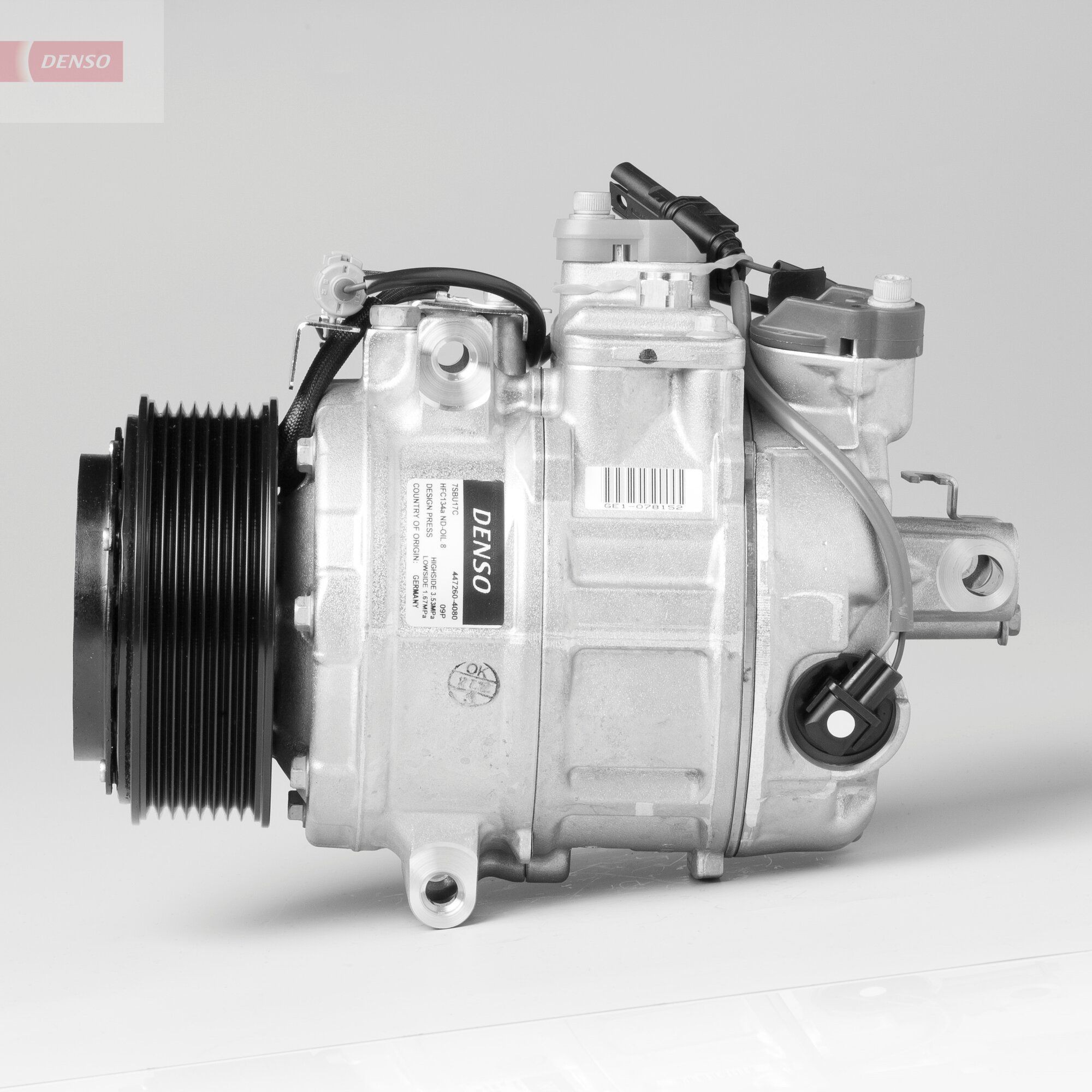 DENSO DCP05078 Air conditioning compressor 7SBU17C, 12V, PAG 46, R 134a, with magnetic clutch