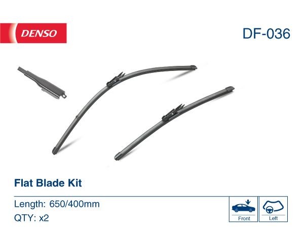 DENSO Flat DF-036 Wiper blade 650/400 mm, Flat wiper blade, for left-hand drive vehicles