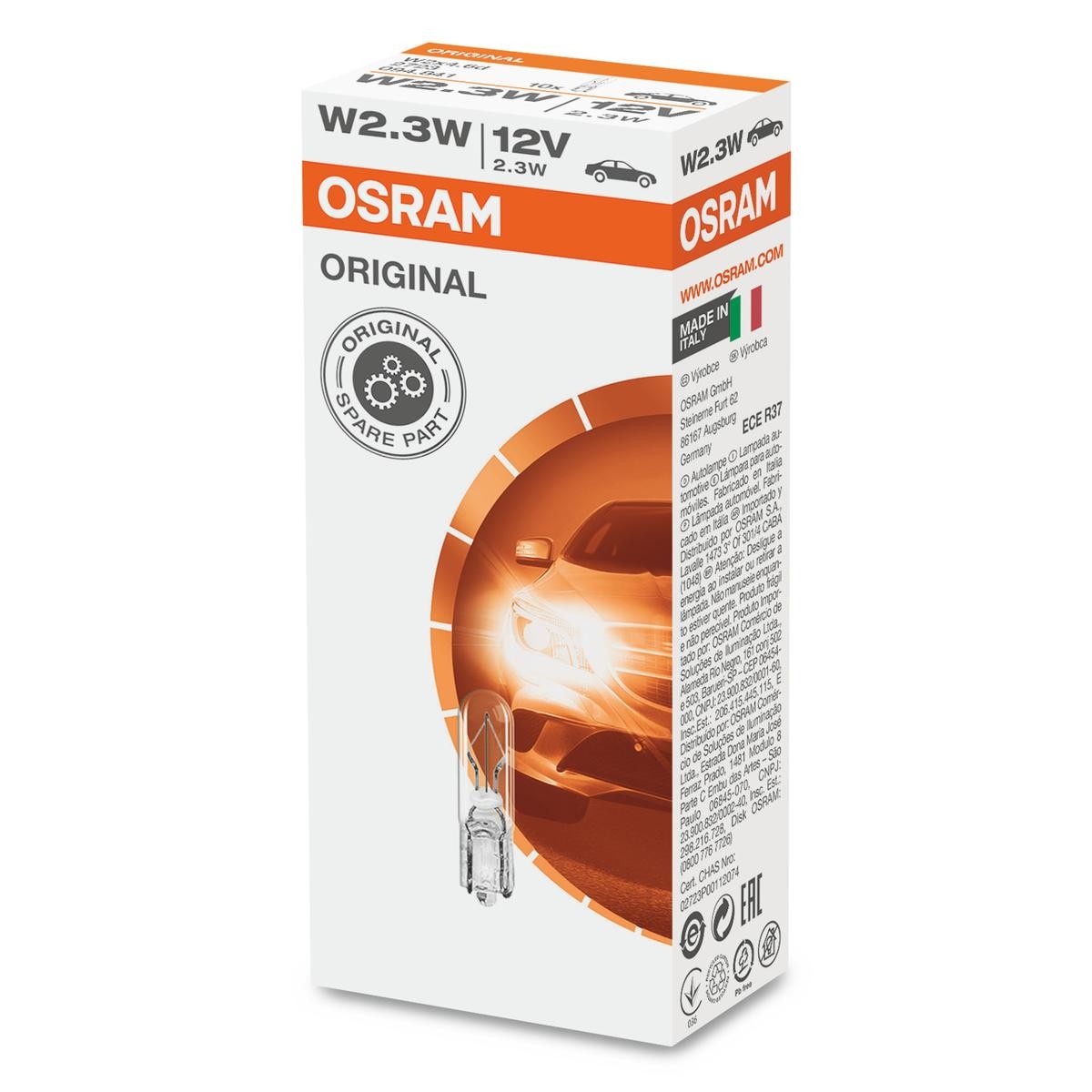 Bulb OSRAM 2723 Smart Fortwo 450 Coupe 0.8 CDI (450.300, 450.301, 450.302, 450.303, 450.306) 2005 41 hp Diesel 717.409