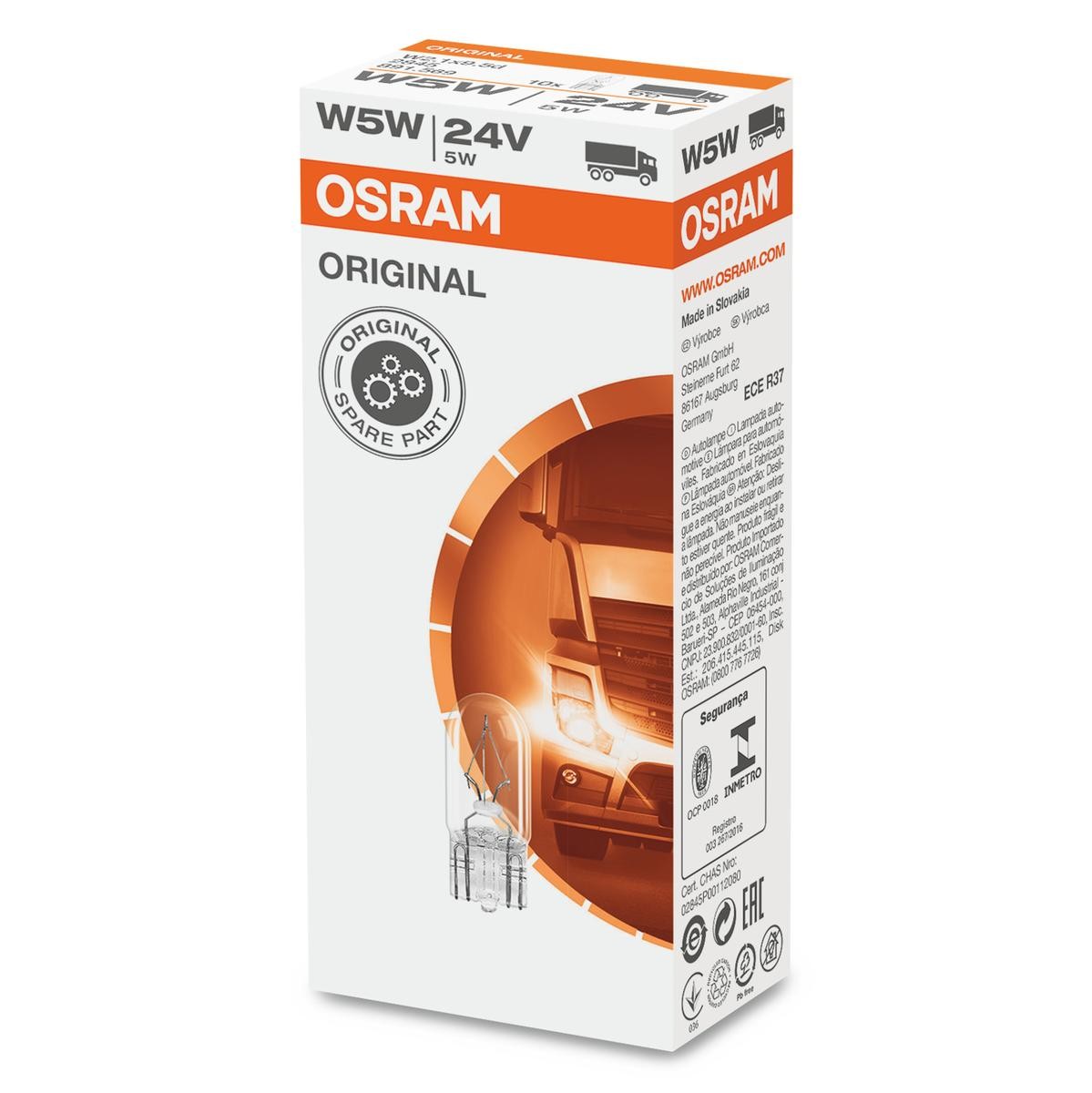 OSRAM ORIGINAL LINE 2845 Bulb, indicator 24V 5W, W5W