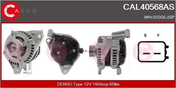 CAL40568AS CASCO Generator JEEP 12V, 140A, M8, CPA0329, Ø 58 mm