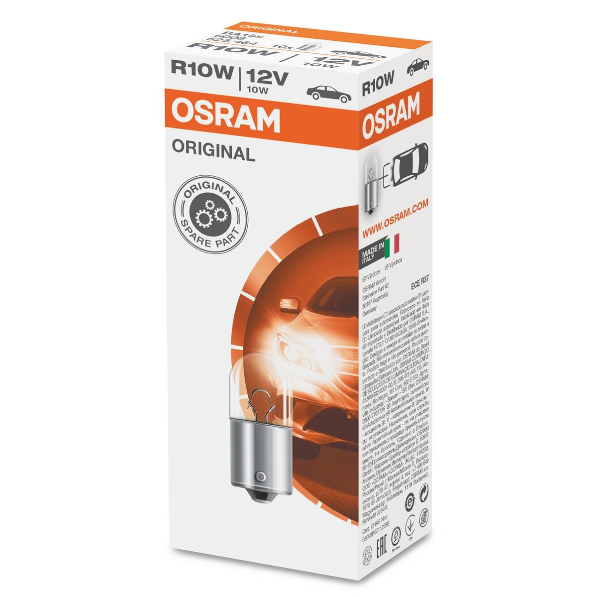 Glühlampe OSRAM 12V 5W Glassockel 2,1x9,5d - 10 Stück