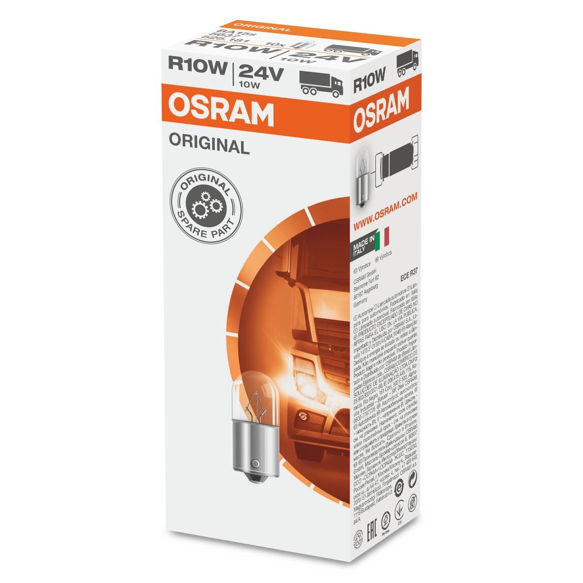 R10W OSRAM ORIGINAL LINE 24V 10W, R10W, BA15s Bulb, licence plate light 5637 buy