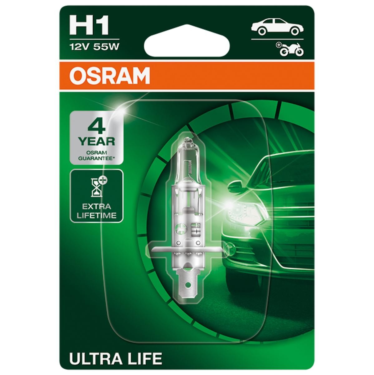 OSRAM ULTRA LIFE 64150ULT-01B Bulb, spotlight H1 12V 55W P14.5s, 3200K, Halogen