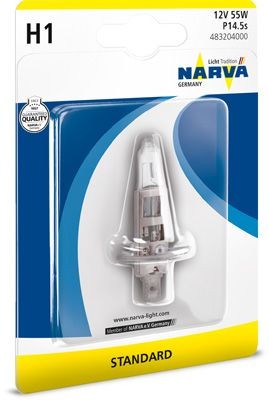 Headlight bulb NARVA H1 12V 55W P14.5s, Halogen - 483204000