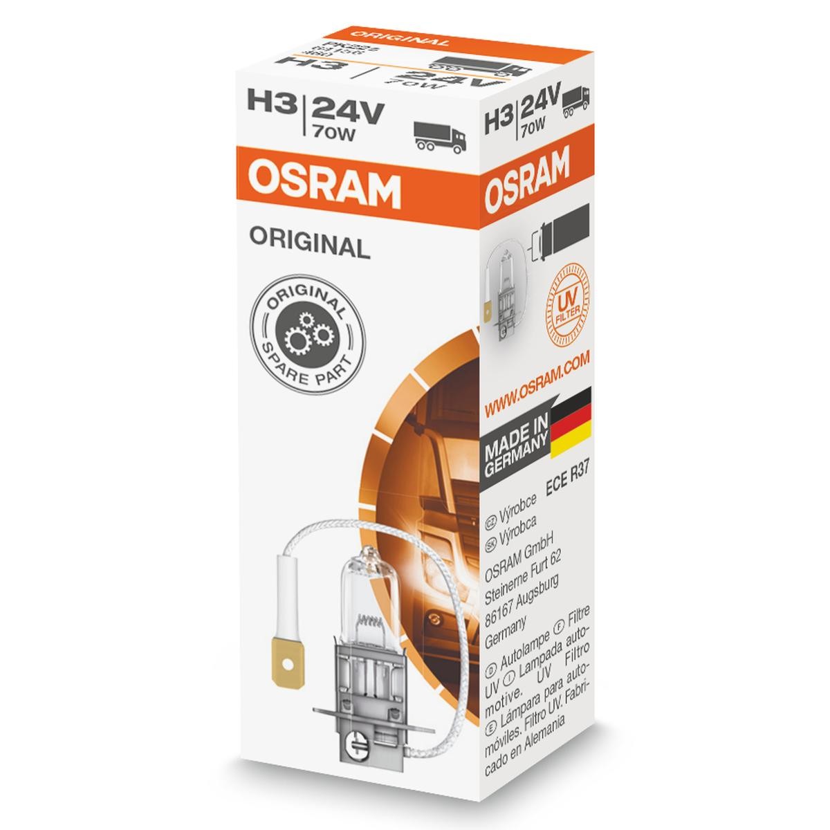 H3 OSRAM ORIGINAL LINE H3 24V 70W PK22s, 3200K, Halogen High beam bulb 64156 buy