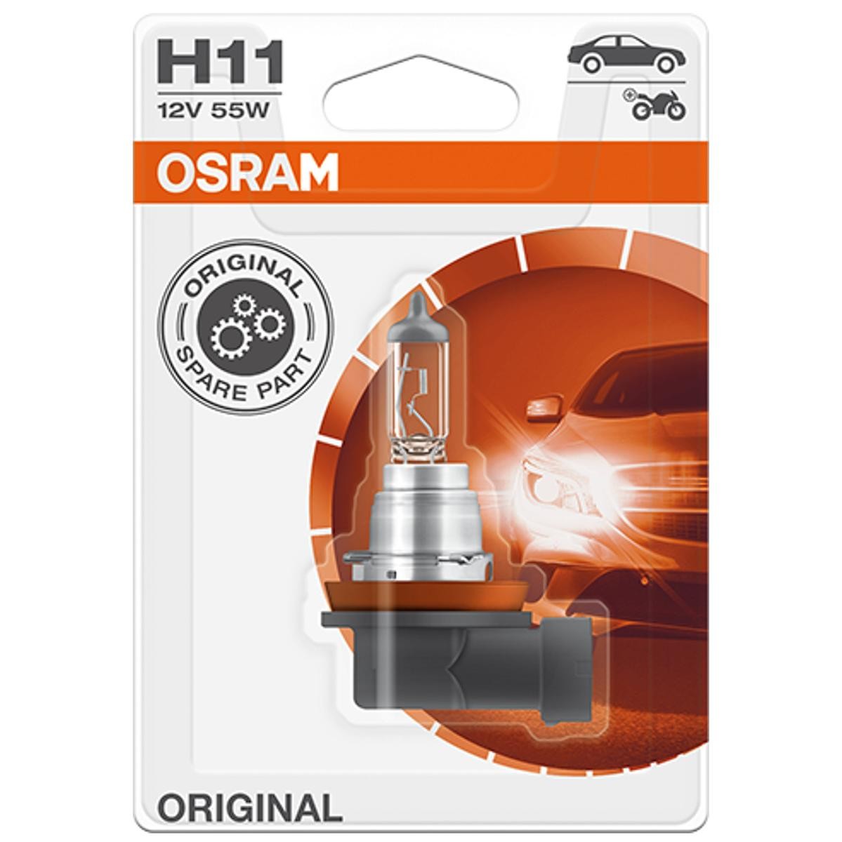 APRILIA RS4 Glühlampe, Fernscheinwerfer H11 12V 55W PGJ19-2, 3200K, Halogen OSRAM ORIGINAL LINE 64211-01B