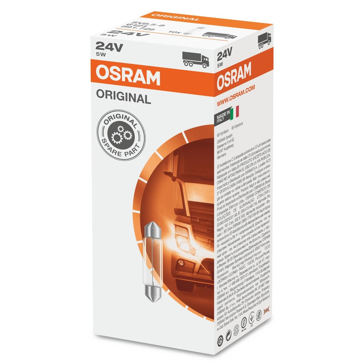 6424 OSRAM Number plate light bulb MERCEDES-BENZ 24V 5W, Socket Bulb, SV8.5-8