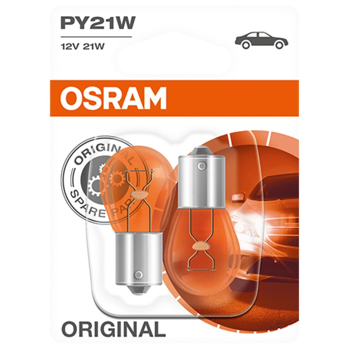 7507-02B BAU15s / 581 Osram 2x Genuine Original PY21W 21w 12v Amber Bulbs - Part Number 7507-02B 