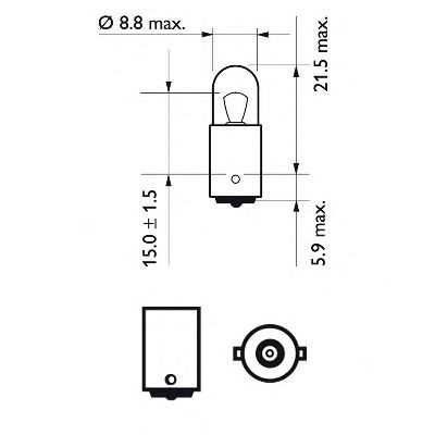 PHILIPS T4W Bulb, indicator 12V 4W, T4W, Ball-shaped lamp
