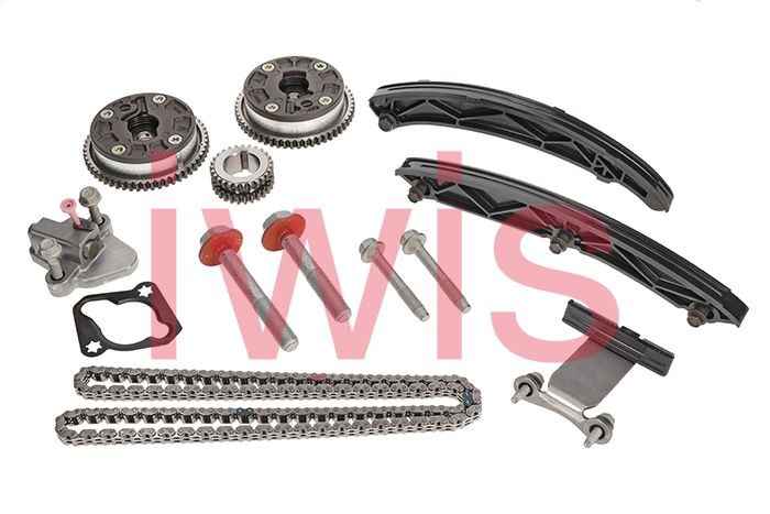 AIC 59508Set Timing chain kit with slide rails, with chain tensioner, with camshaft adjuster, with crankshaft gear, with bolts/screws, Simplex, Closed chain