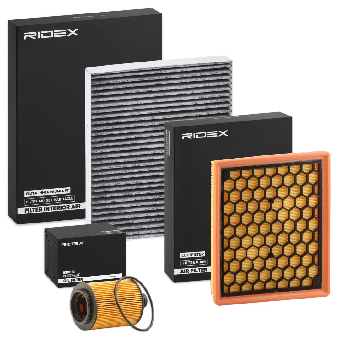 RIDEX 4055F3905 CHEVROLET Inspektionsset mit Luftfilter, ohne Ölablassschraube, Filtereinsatz, Aktivkohlefilter, dreiteilig
