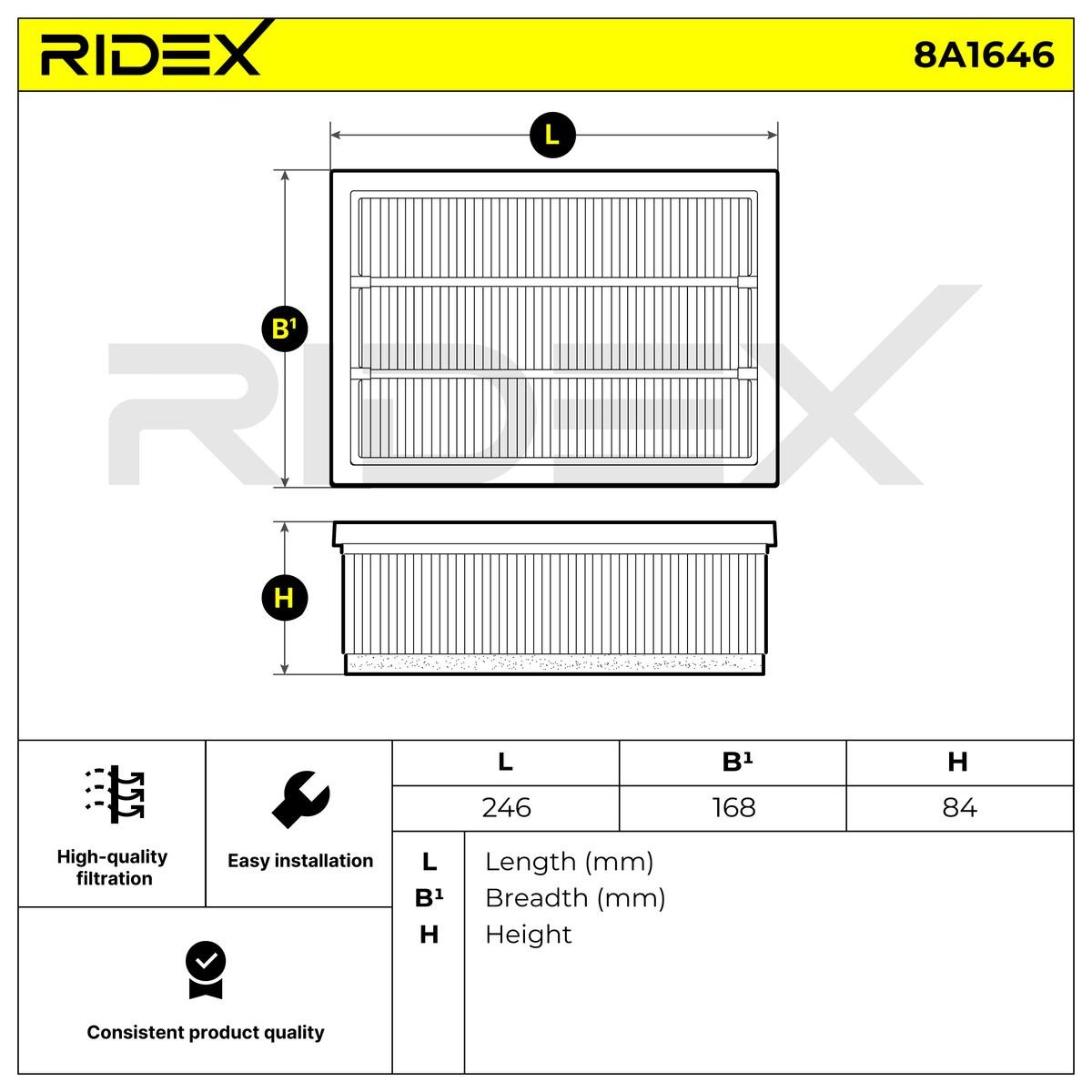 OEM-quality RIDEX 8A1646 Engine filter