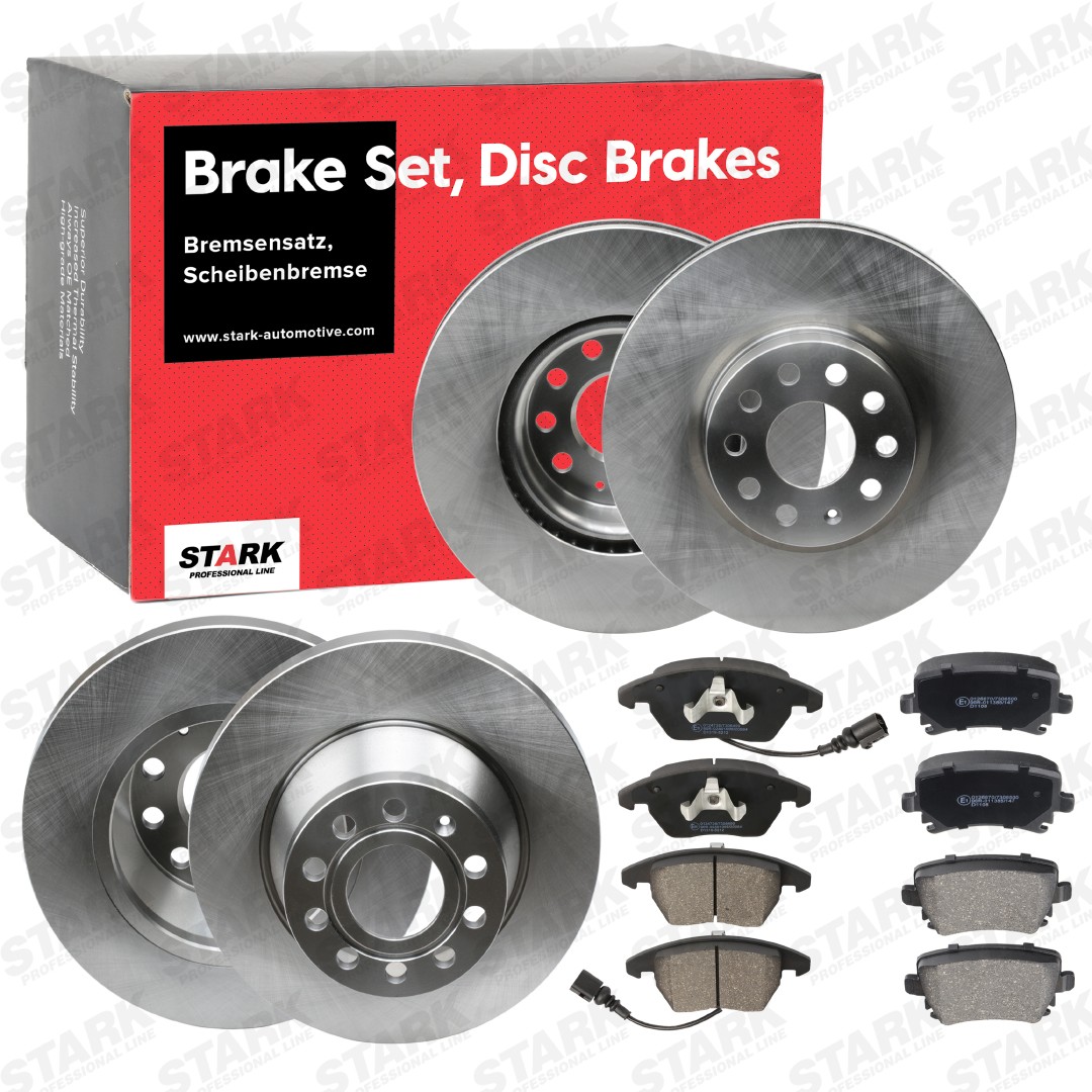 STARK Front Axle, Rear Axle, internally vented, solid, without accessories, incl. wear warning contact, with integrated wear warning contact Ø: 312, 282,0, mm, Brake Disc Thickness: 25, 12mm Brake discs and pads SKBK-10990497 buy