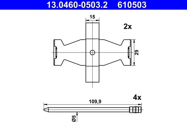 Original ATE 610503 Rear brake pad fitting kit 13.0460-0503.2 for MERCEDES-BENZ C-Class