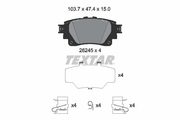 26245 TEXTAR prepared for wear indicator, with accessories Height: 47,4mm, Width: 103,7mm, Thickness: 15mm Brake pads 2624501 buy