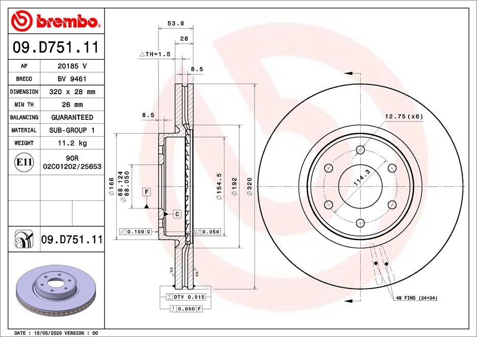 BREMBO 09.D751.11 Brake discs MERCEDES-BENZ X-Class price