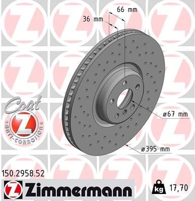 ZIMMERMANN 150.2958.52 Brake disc 395x36mm, 6/5, 5x112, internally vented, Perforated, Coated, High-carbon