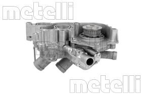 METELLI 24-1420 Water pump Number of Teeth: 28, with seal, with lid, Thermostat fitted in water pump, Metal, Water Pump Pulley Ø: 43,4 mm, for v-ribbed belt use