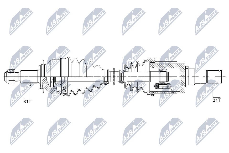NTY Front Axle Left, 652mm Length: 652mm, External Toothing wheel side: 31 Driveshaft NPW-MZ-040 buy