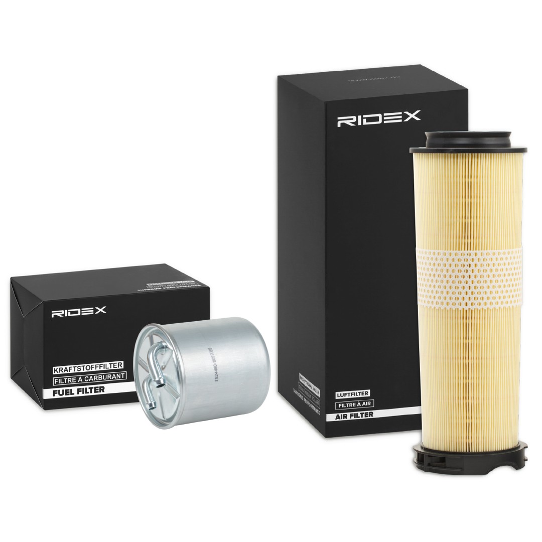RIDEX 4055F34583 originali MERCEDES-BENZ Kit tagliando filtri con filtro aria, senza vite spurgo olio, Filtro per condotti/circuiti, in due pezzi