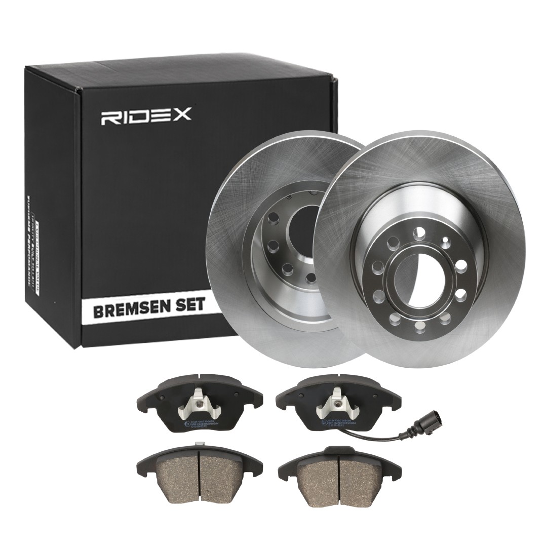 RIDEX 3405B0828 Brake discs and pads set AUDI A3 Convertible (8P7) 1.2 TFSI 105 hp Petrol 2010